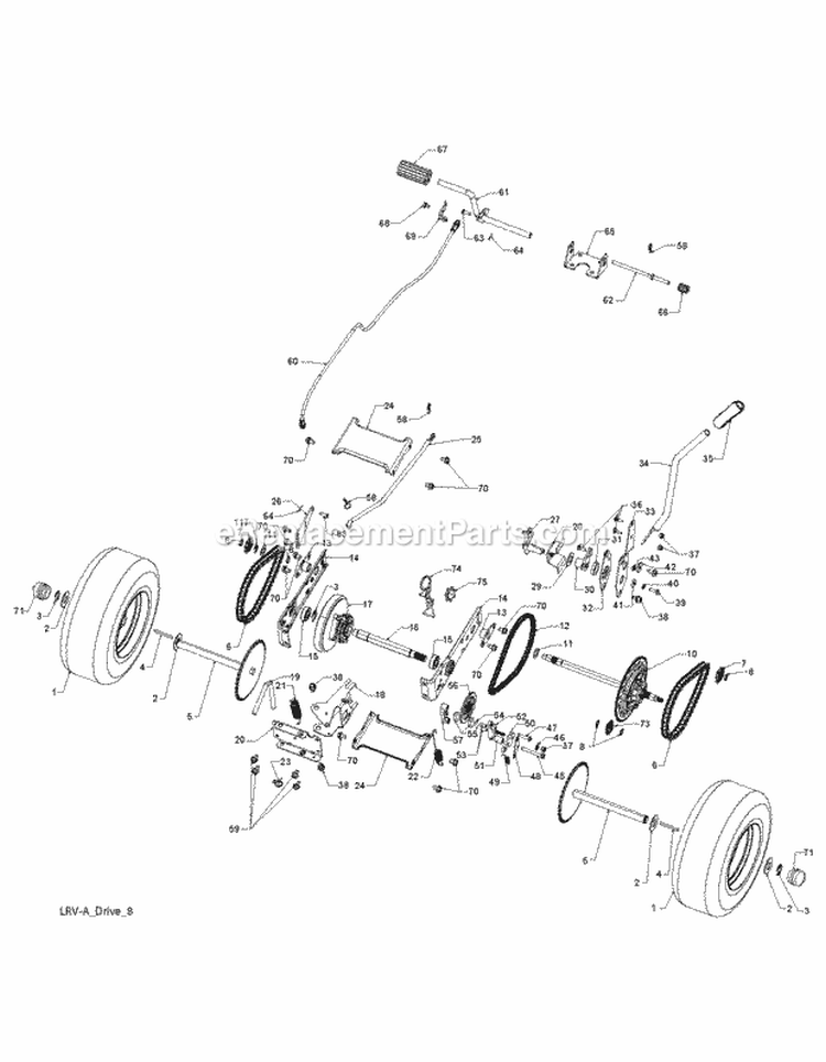 Drive Diagram and Parts List for WE261 2010-12 - 96024000201 Weed Eater Lawn Tractor